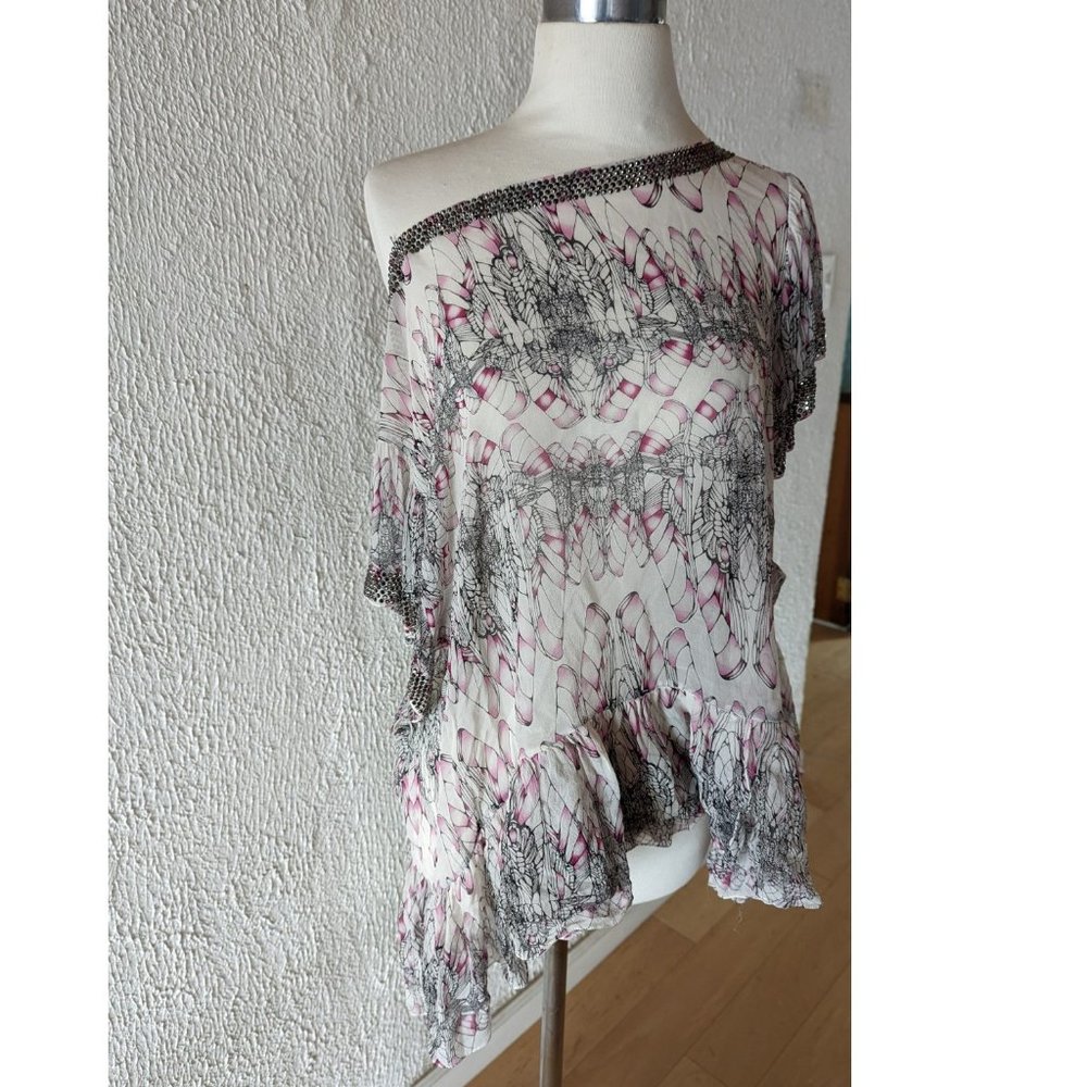 Thomas Wylde printed silk blouse with crystal trim